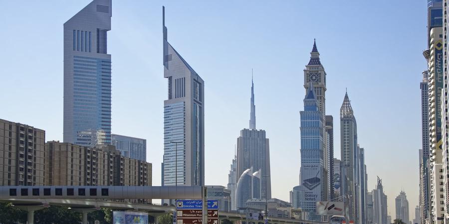 Towers along Sheikh Zayed Road beside Business Bay, Dubai